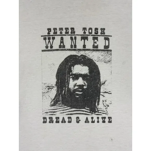 ミュージシャン 80's PETER TOSH DREAD & ALIVE TOUR TEE Vtg 80s Peter Tosh T-shirt Adult S/M White Wanted Dread or Alive